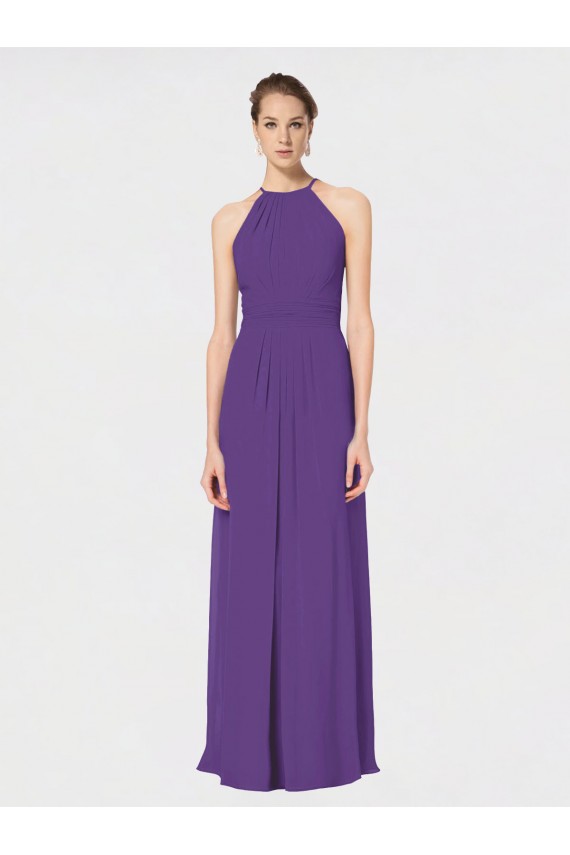 Prune Trapèze Bretelles spaghetti Mousseline Longue Robes demoiselle d'honneur Outlet