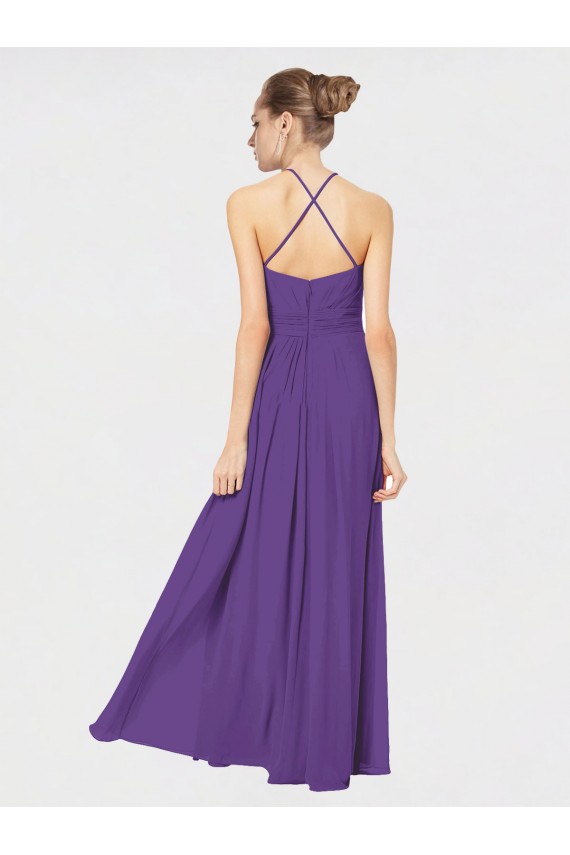 Prune Trapèze Bretelles spaghetti Mousseline Longue Robes demoiselle d'honneur Outlet