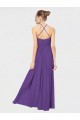 Prune Trapèze Bretelles spaghetti Mousseline Longue Robes demoiselle d'honneur Outlet