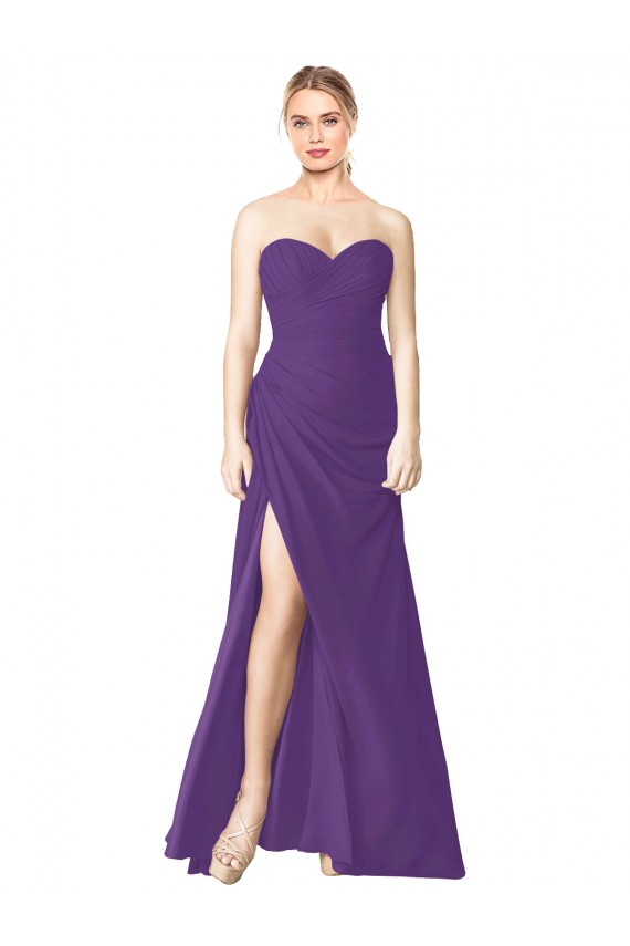 Prune Trapèze Sans bretelle Mousseline Longue Robes demoiselle d'honneur Outlet