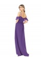 Prune Trapèze Épaule Dénudée Col Haut Mousseline Longue Robes demoiselle d'honneur Outlet
