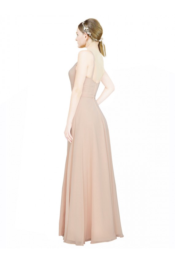 Rose 114 Trapèze Col V Mousseline Longue Robes demoiselle d'honneur Outlet