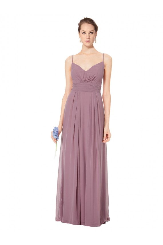 Rose 147 Trapèze Bretelles spaghetti Col V Mousseline Longue Robes demoiselle d'honneur Outlet