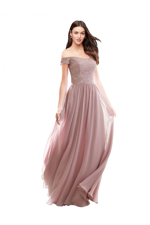 Rose 147 Trapèze Épaule Dénudée Mousseline Dentelle Longue Robes demoiselle d'honneur Outlet
