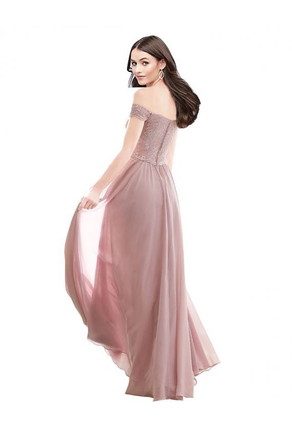 Rose 147 Trapèze Épaule Dénudée Mousseline Dentelle Longue Robes demoiselle d'honneur Outlet