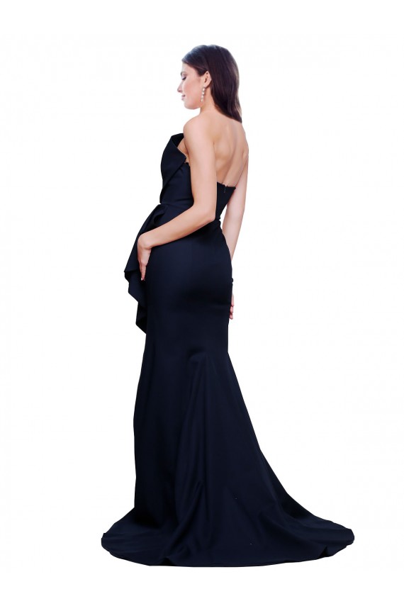 Bleu marine foncé Fourreau Sans bretelle Balayage train Crêpe Stretch Longue Robes demoiselle d'honneur / Robes de bal Outlet