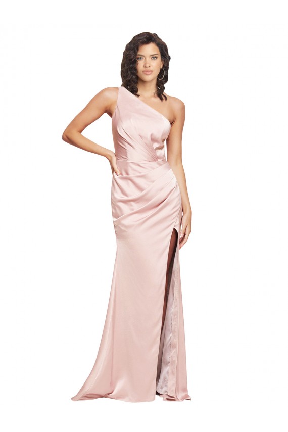 Rose Fourreau Satiné Soyeux Longue Formelles Robes demoiselle d'honneur / Robes de soirée / Robes de bal Outlet