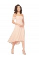Rose Glacé Trapèze Col Carré midi Mousseline Courte Asymétrique Robes demoiselle d'honneur Outlet