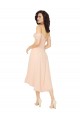 Rose Glacé Trapèze Col Carré midi Mousseline Courte Asymétrique Robes demoiselle d'honneur Outlet