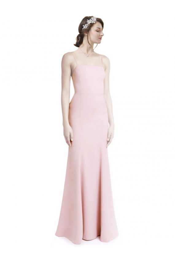 Rose Sirène Bretelles spaghetti Col Carré Crêpe Stretch Longue Robes demoiselle d'honneur / Robes de bal Outlet
