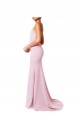 Rose Sirène Bretelles spaghetti Col Carré Crêpe Stretch Longue Robes demoiselle d'honneur / Robes de bal Outlet