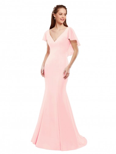 Rose Sirène Col V Mousseline Longue Robes demoiselle d'honneur Pas Chre