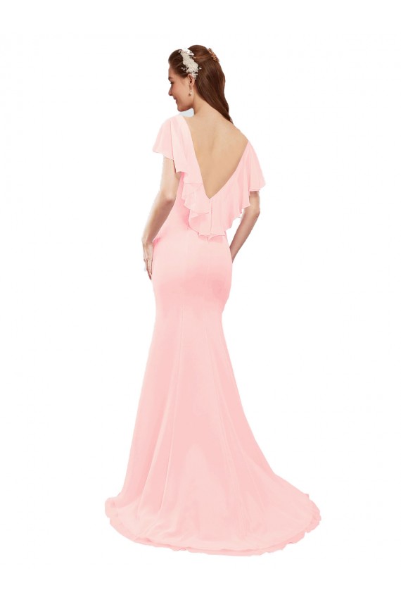 Rose Sirène Col V Mousseline Longue Robes demoiselle d'honneur Outlet