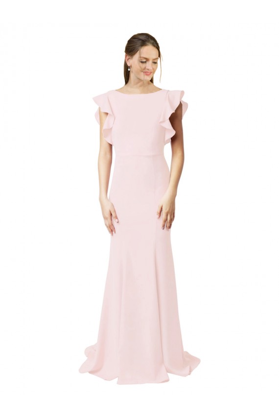 Rose Sirène Col bijou Balayage train Crêpe Stretch Longue Robes demoiselle d'honneur / Robes de bal Outlet