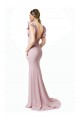 Rose Sirène Col bijou Balayage train Crêpe Stretch Longue Robes demoiselle d'honneur / Robes de bal Outlet