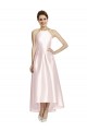 Rose Trapèze Bretelles spaghetti Satiné Longue Asymétrique Robes demoiselle d'honneur Outlet