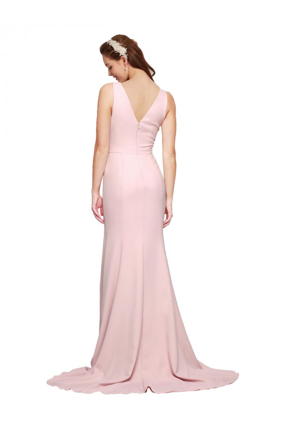 Rose Trapèze Col V Balayage train Crêpe Stretch Longue Robes demoiselle d'honneur / Robes de bal Outlet