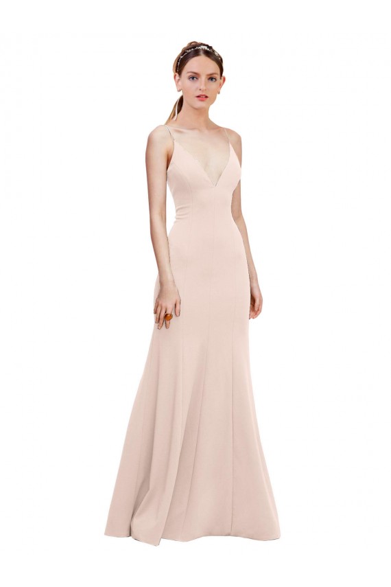 Rose Trapèze Col V Crêpe Stretch Longue Formelles Robes demoiselle d'honneur / Robes de soirée / Robes de bal Outlet