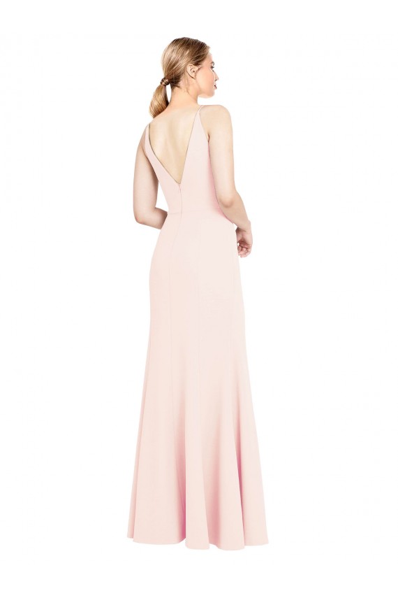 Rose Trapèze Col V Crêpe Stretch Longue Formelles Robes demoiselle d'honneur / Robes de soirée / Robes de bal Outlet