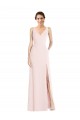 Rose Trapèze Col V Crêpe Stretch Longue Robes demoiselle d'honneur / Robes de bal Outlet