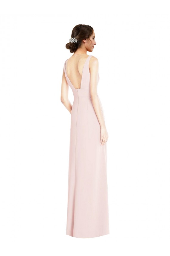 Rose Trapèze Col V Crêpe Stretch Longue Robes demoiselle d'honneur / Robes de bal Outlet