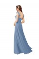 Rose Trapèze Col V Mousseline Longue Robes demoiselle d'honneur Outlet
