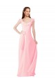 Rose Trapèze Col V Mousseline Longue Robes demoiselle d'honneur Outlet