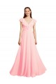 Rose Trapèze Col V Mousseline Longue Robes demoiselle d'honneur Outlet