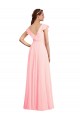 Rose Trapèze Col V Mousseline Longue Robes demoiselle d'honneur Outlet