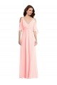 Rose Trapèze Col V Mousseline Longue Robes demoiselle d'honneur Outlet