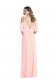 Rose Trapèze Col V Mousseline Longue Robes demoiselle d'honneur Outlet