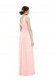 Rose Trapèze Col V Mousseline Longue Robes demoiselle d'honneur Outlet