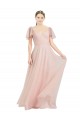 Rose Trapèze Col V Tulle Longue Robes demoiselle d'honneur Outlet