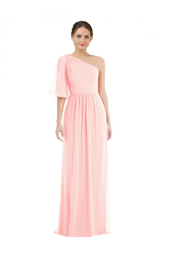 Rose Trapèze Mousseline Longue Robes demoiselle d'honneur Outlet