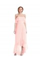 Rose Trapèze Épaule Dénudée Mousseline Longue Asymétrique Robes demoiselle d'honneur Outlet