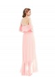 Rose Trapèze Épaule Dénudée Mousseline Longue Asymétrique Robes demoiselle d'honneur Outlet