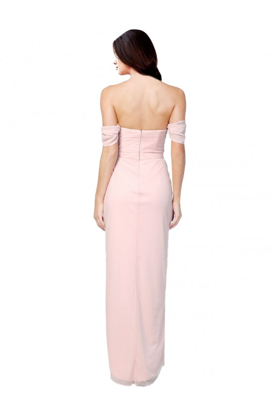 Rose Trapèze Épaule Dénudée Sans bretelle Mousseline Longue Asymétrique Robes demoiselle d'honneur Outlet