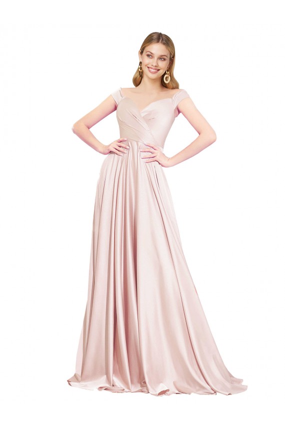 Rose Trapèze Épaule Dénudée Satiné Longue Formelles Robes demoiselle d'honneur / Robes de soirée / Robes de bal Outlet