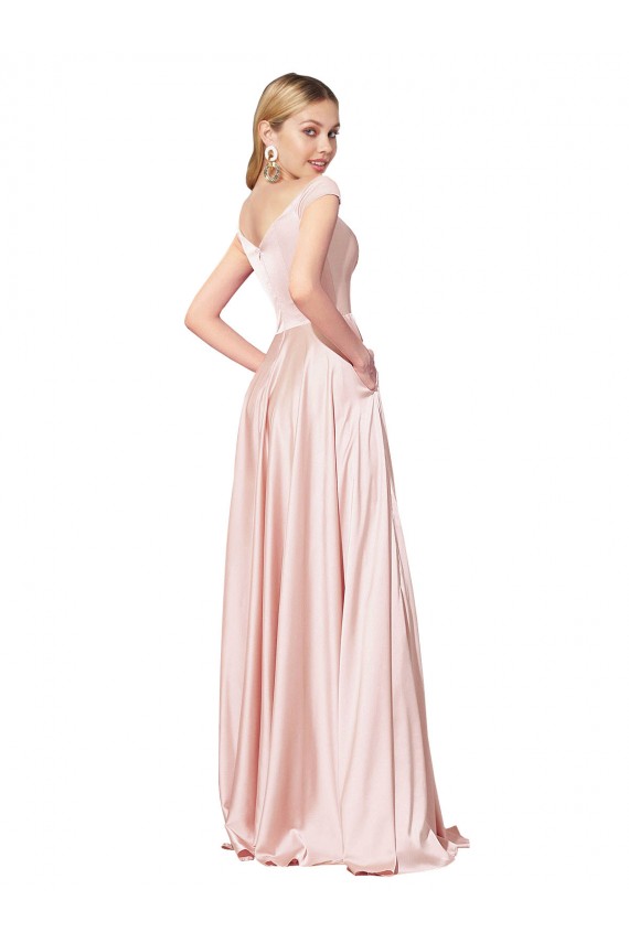 Rose Trapèze Épaule Dénudée Satiné Longue Formelles Robes demoiselle d'honneur / Robes de soirée / Robes de bal Outlet