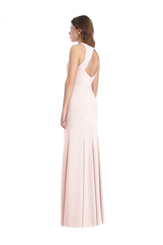 Rose Trompette Bateau Crêpe Stretch Longue Robes demoiselle d'honneur / Robes de bal Outlet