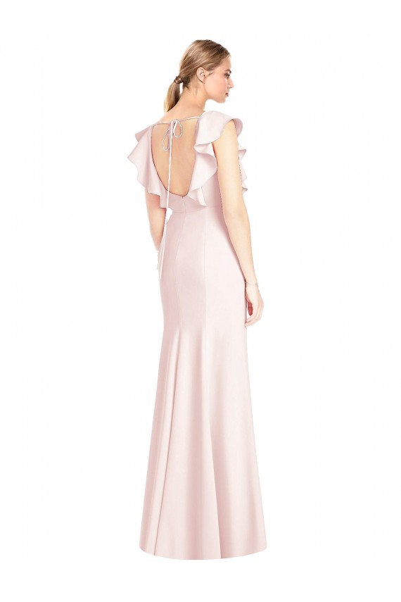 Rose Trompette Bateau Crêpe Stretch Longue Robes demoiselle d'honneur / Robes de bal Outlet