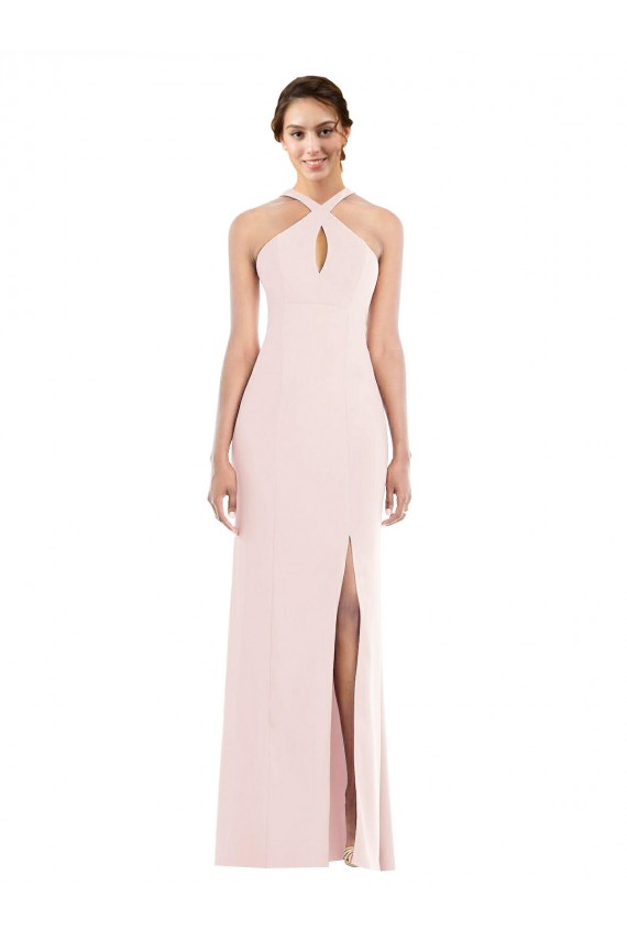 Rose Trompette Licou Crêpe Stretch Longue Formelles Robes demoiselle d'honneur / Robes de soirée / Robes de bal Outlet