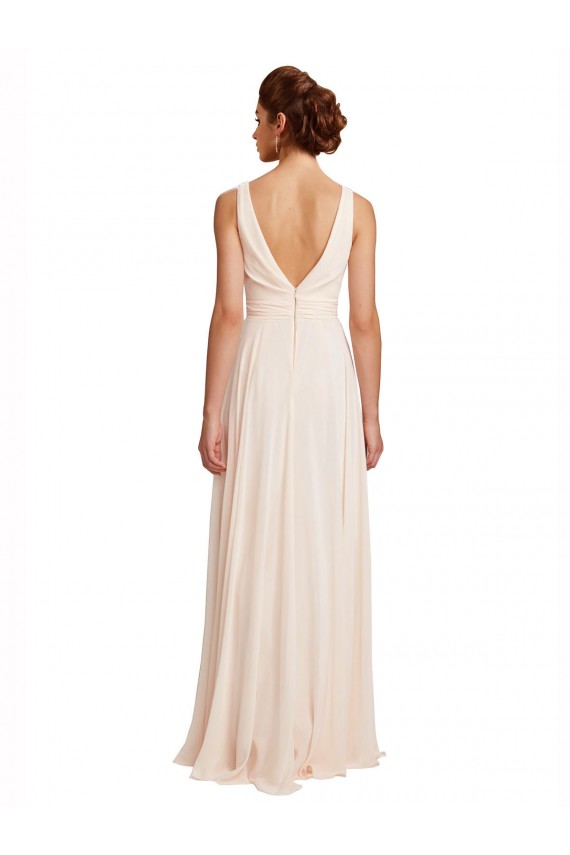 Rose crème Trapèze Bateau Col Haut Mousseline Longue Robes demoiselle d'honneur Outlet