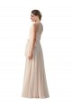 Rose crème Trapèze Bateau Col Haut Mousseline Longue Robes demoiselle d'honneur Outlet