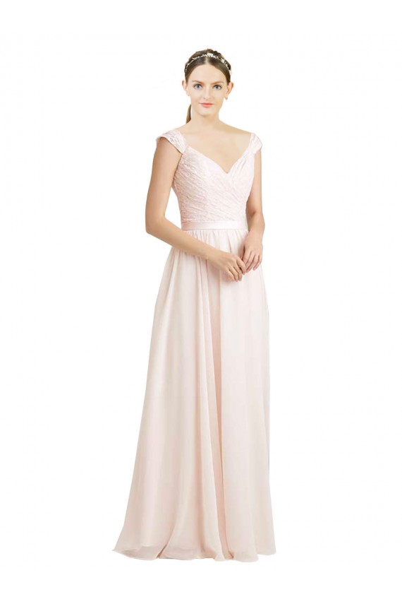 Rose crème Trapèze Mousseline Dentelle Longue Robes demoiselle d'honneur Outlet