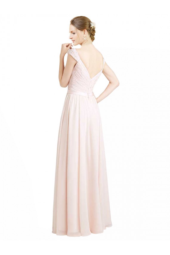 Rose crème Trapèze Mousseline Dentelle Longue Robes demoiselle d'honneur Outlet