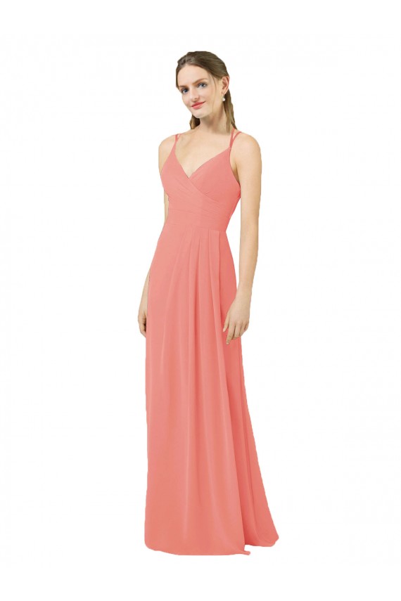 Rose du Désert Fourreau Col V Mousseline Longue Robes demoiselle d'honneur Outlet