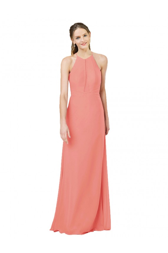 Rose du Désert Fourreau Licou Mousseline Longue Robes demoiselle d'honneur Outlet