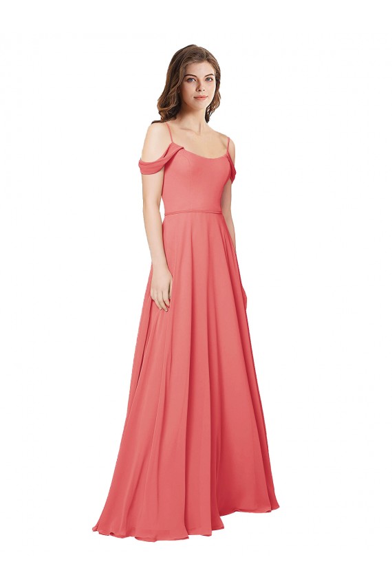 Rose du Désert Trapèze Épaule Dénudée Mousseline Longue Robes demoiselle d'honneur Outlet