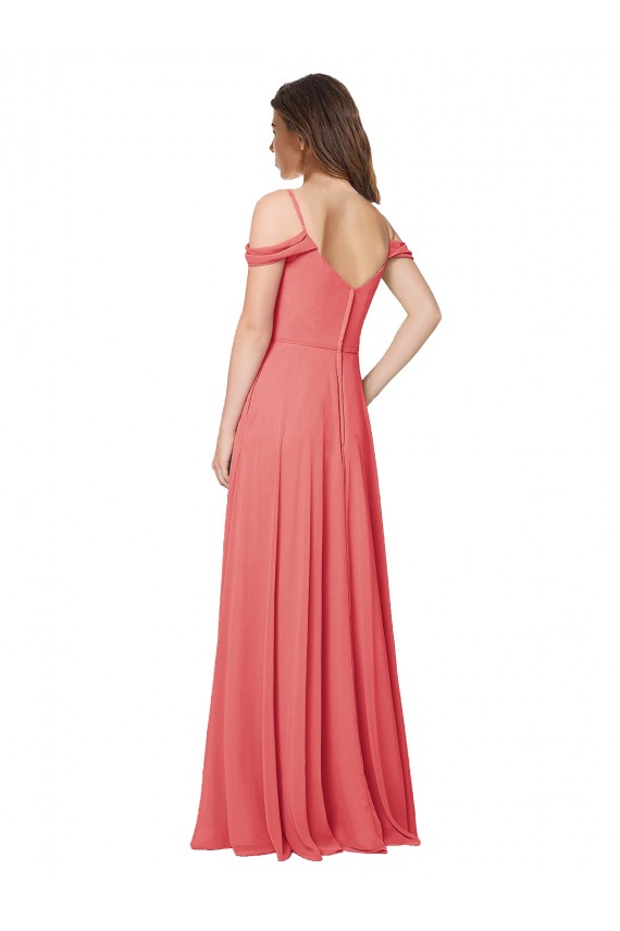 Rose du Désert Trapèze Épaule Dénudée Mousseline Longue Robes demoiselle d'honneur Outlet